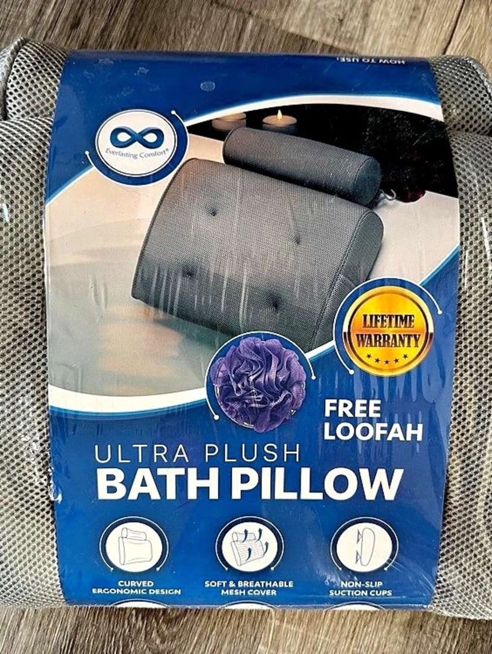 Bath Bliss Ultra Plush Bath Pillow Gray NWT